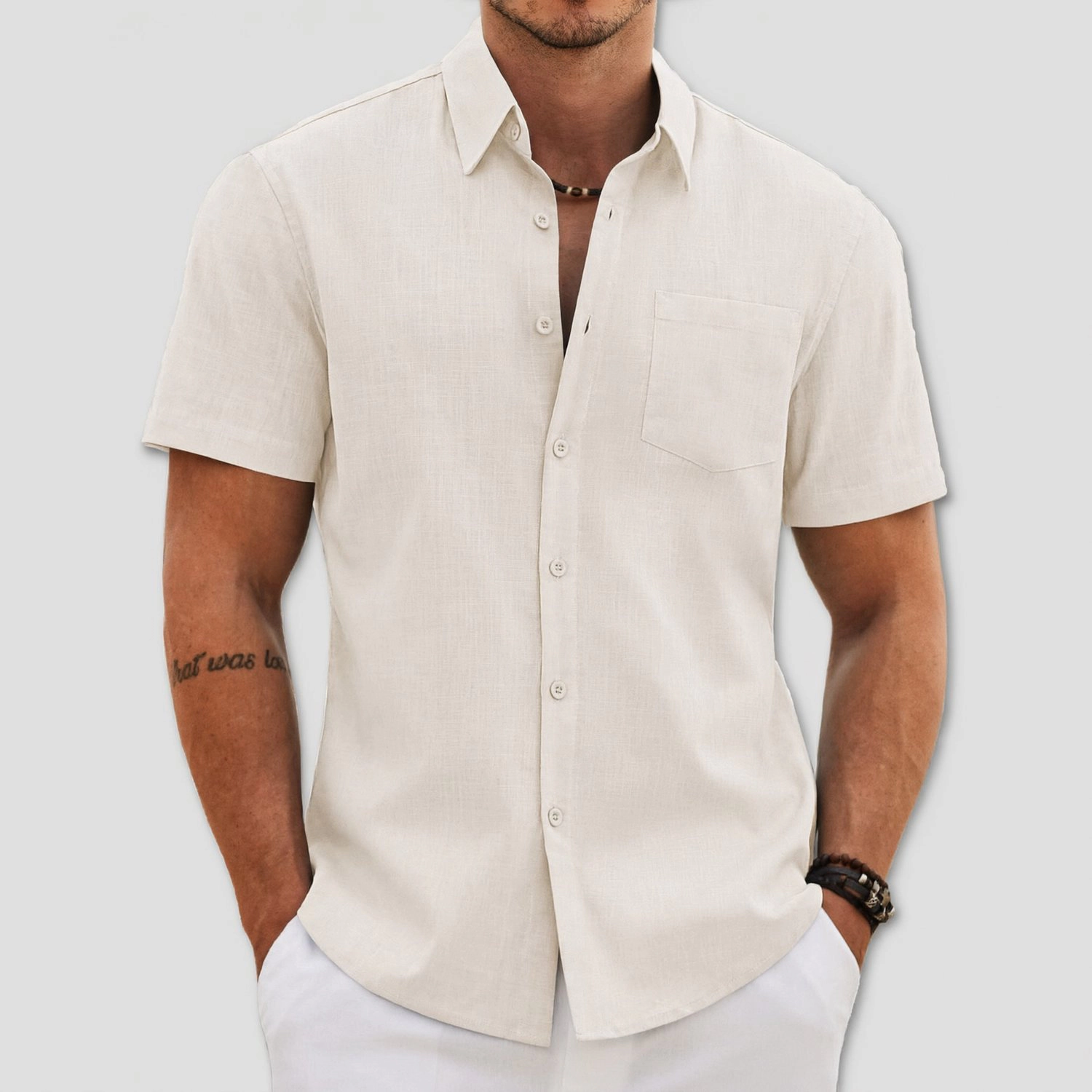 COOFANDY Mens Casual Short Sleeve Button Down Shirts  Lapel Collar Pocket Tops