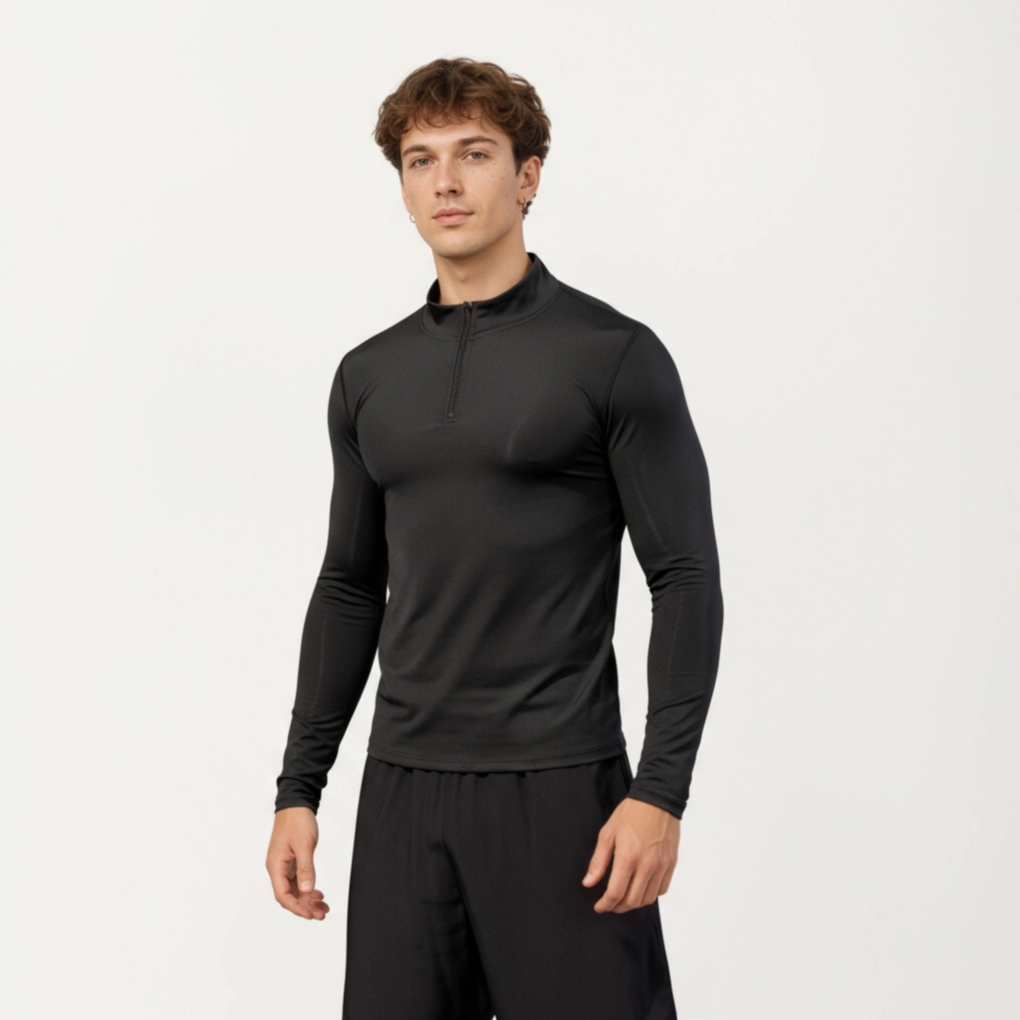 Anna-Kaci Men's Long Sleeve Quarter-Zip Compression Athletic Shirt with Mock Neck and Performance Stretch Fabric