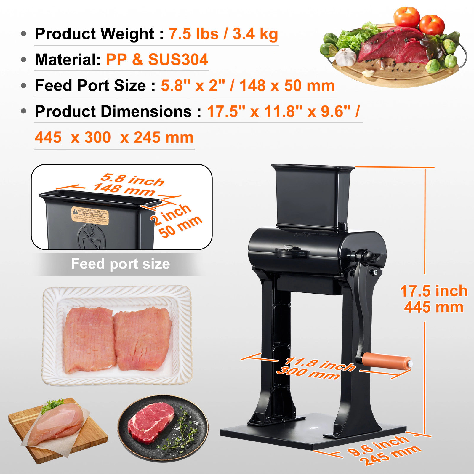 HONGGE Commercial Meat Tenderizer, Heavy Duty Stainless Steel Kitchen Tool with Tong, Cleaning Brush