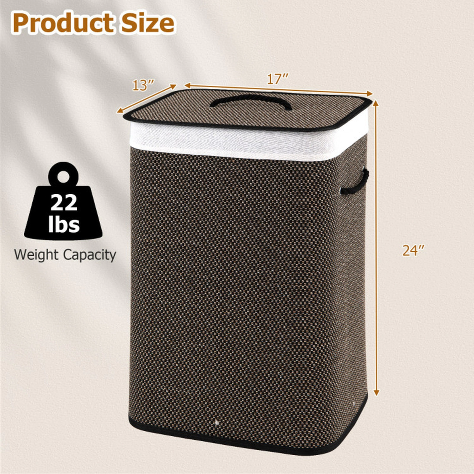 SUGIFT 19 Gal Capacity Bamboo Clothes Hamper with Removable Liner and Portable Handles 22-lb Capacity Black