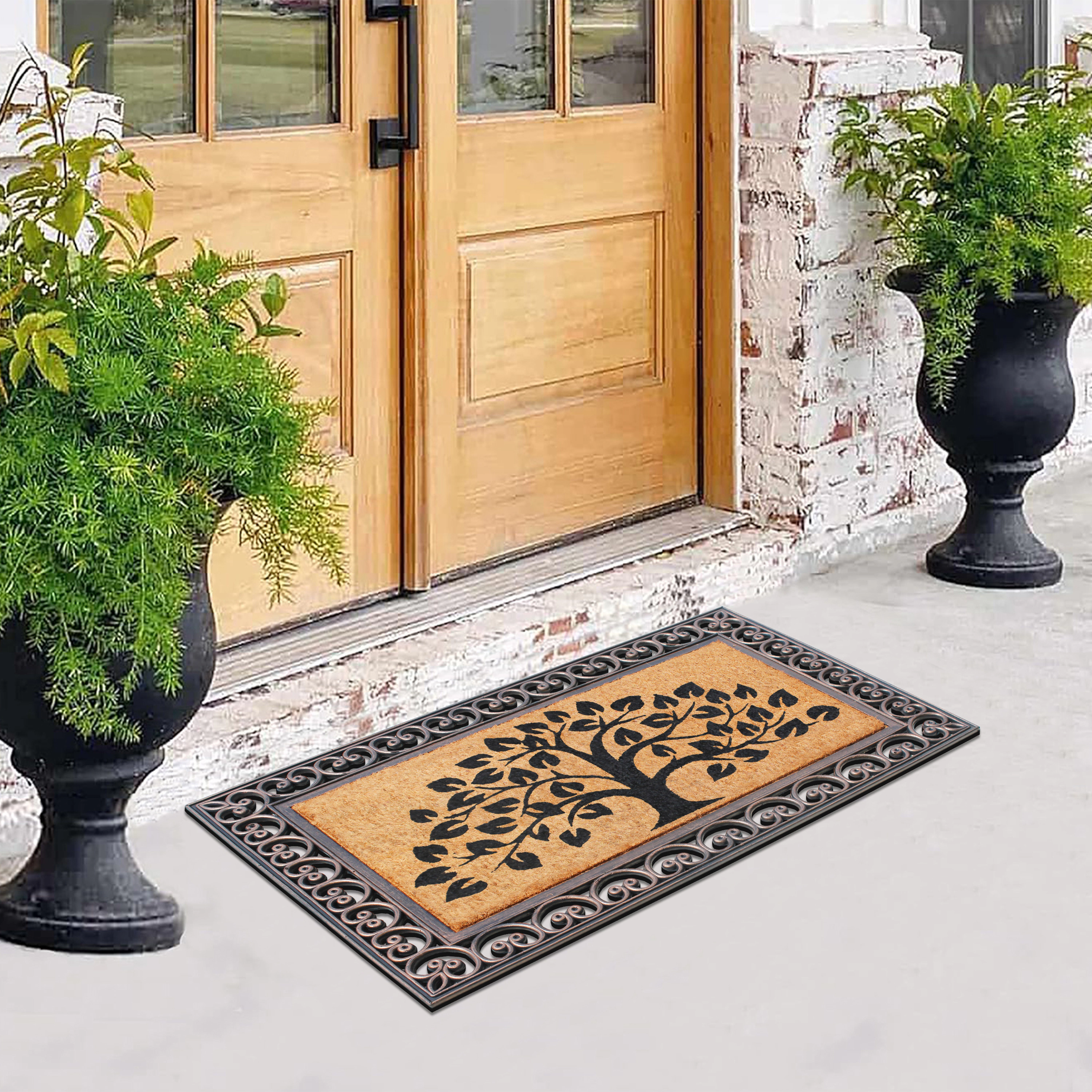 A1HC Coir and Rubber Door Mat 30x48 Inches Anti-Shed Fade-Resistant Heavy Duty Welcome Tree Bronze