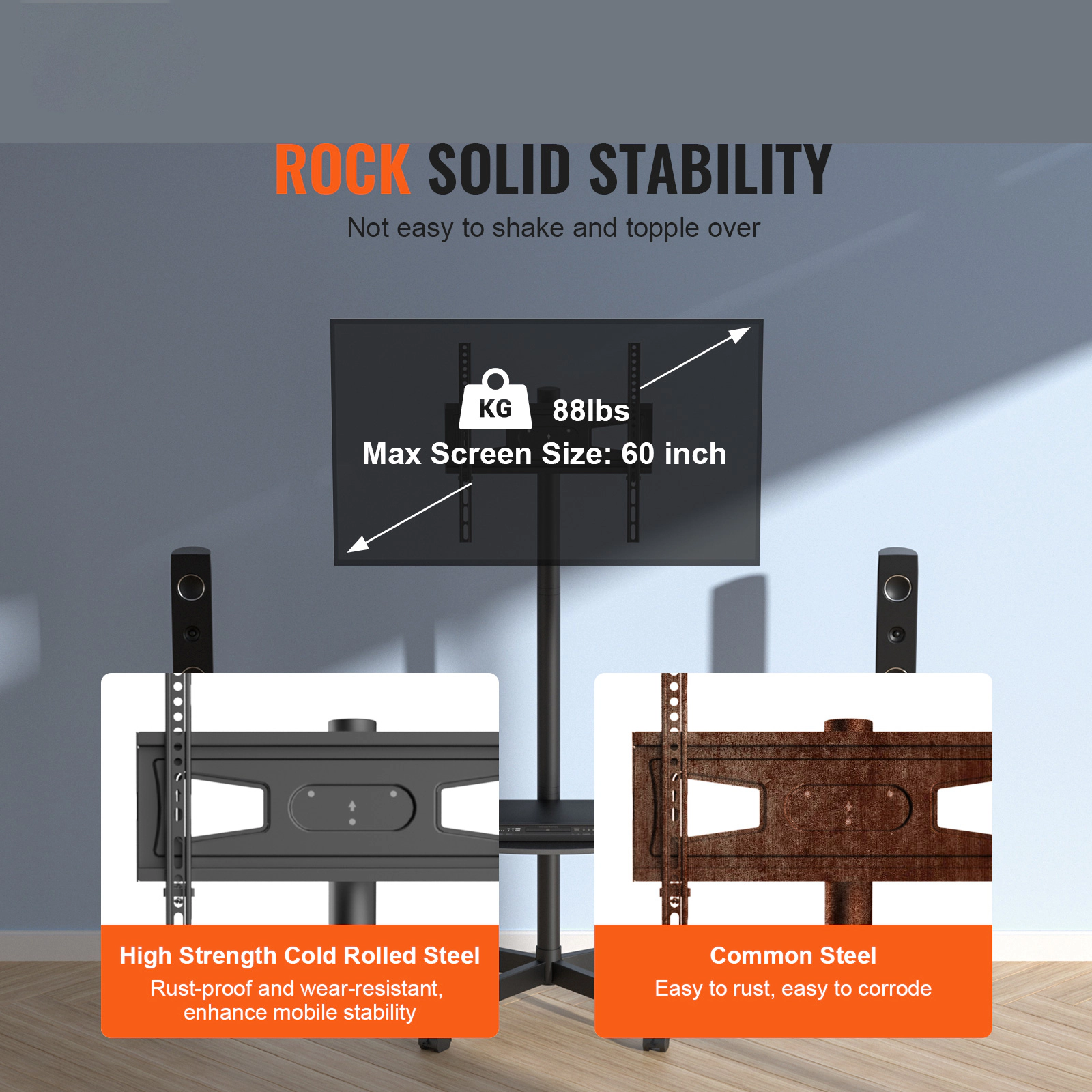 HONGGE Portable TV Stand with Height Adjustable Mount for Bedroom Living Room