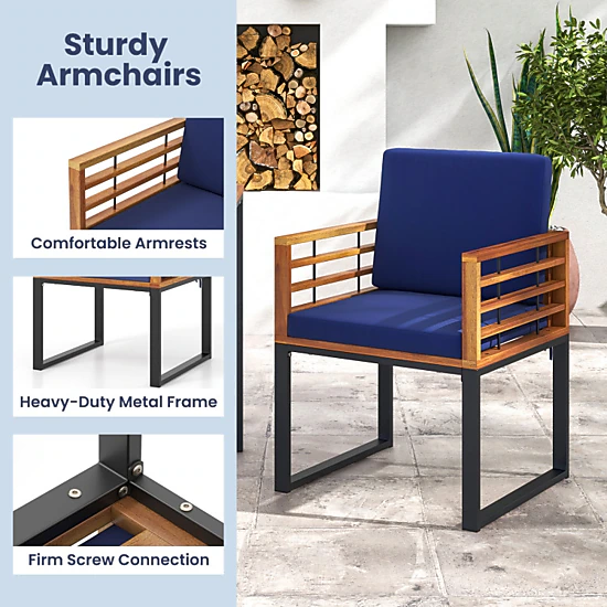 Hivvago Acacia Wood Outdoor Dining Chairs Set Of 2 With Soft Cushions