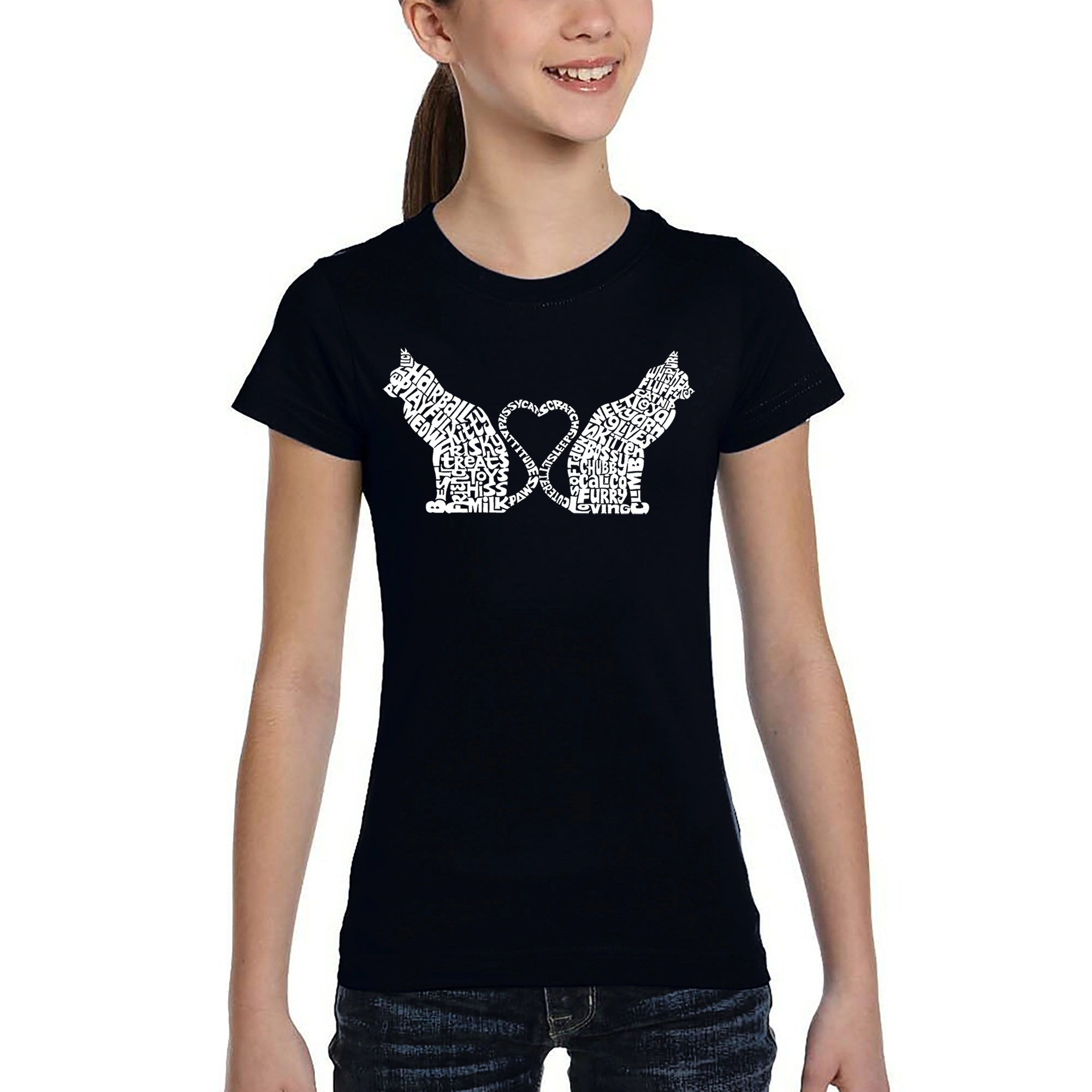 LA Pop Art Girls Word T-Shirt - Cat Tail Hearts