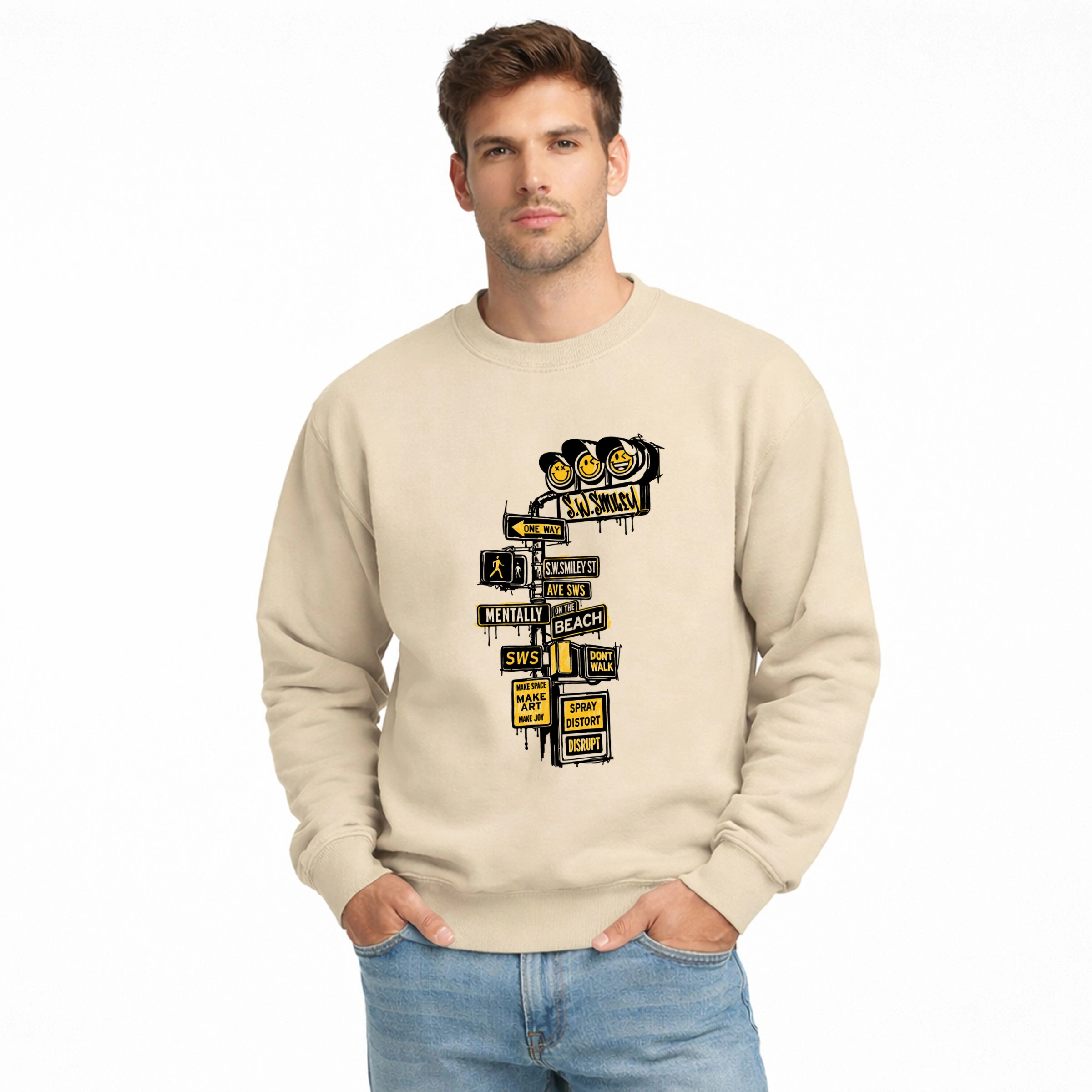 Simply Sage Market - Men's Graphic Sweatshirt S.W.Smiley Stoplight