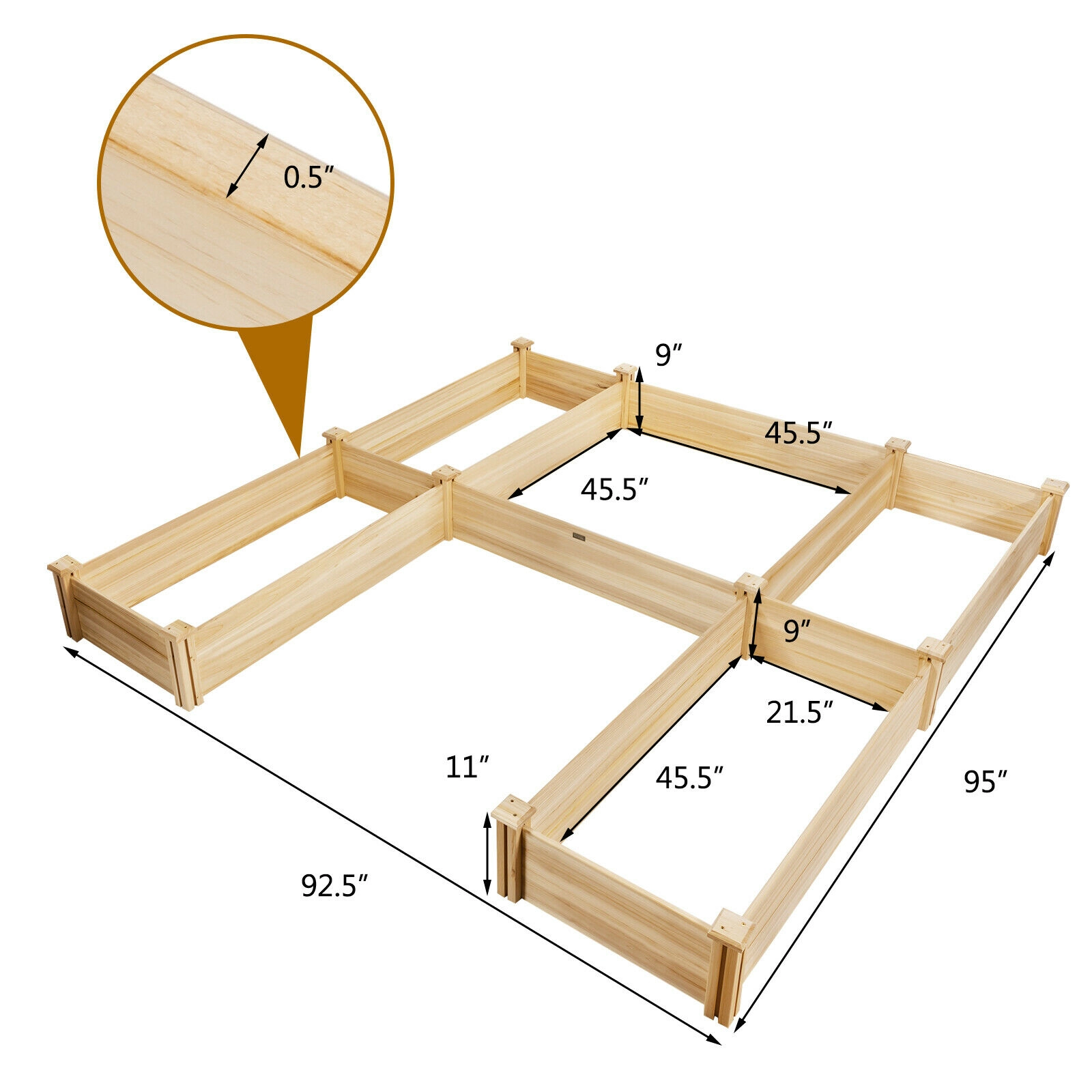 SlickBlue Outdoor 5 Section Wooden Raised Garden Bed Planter