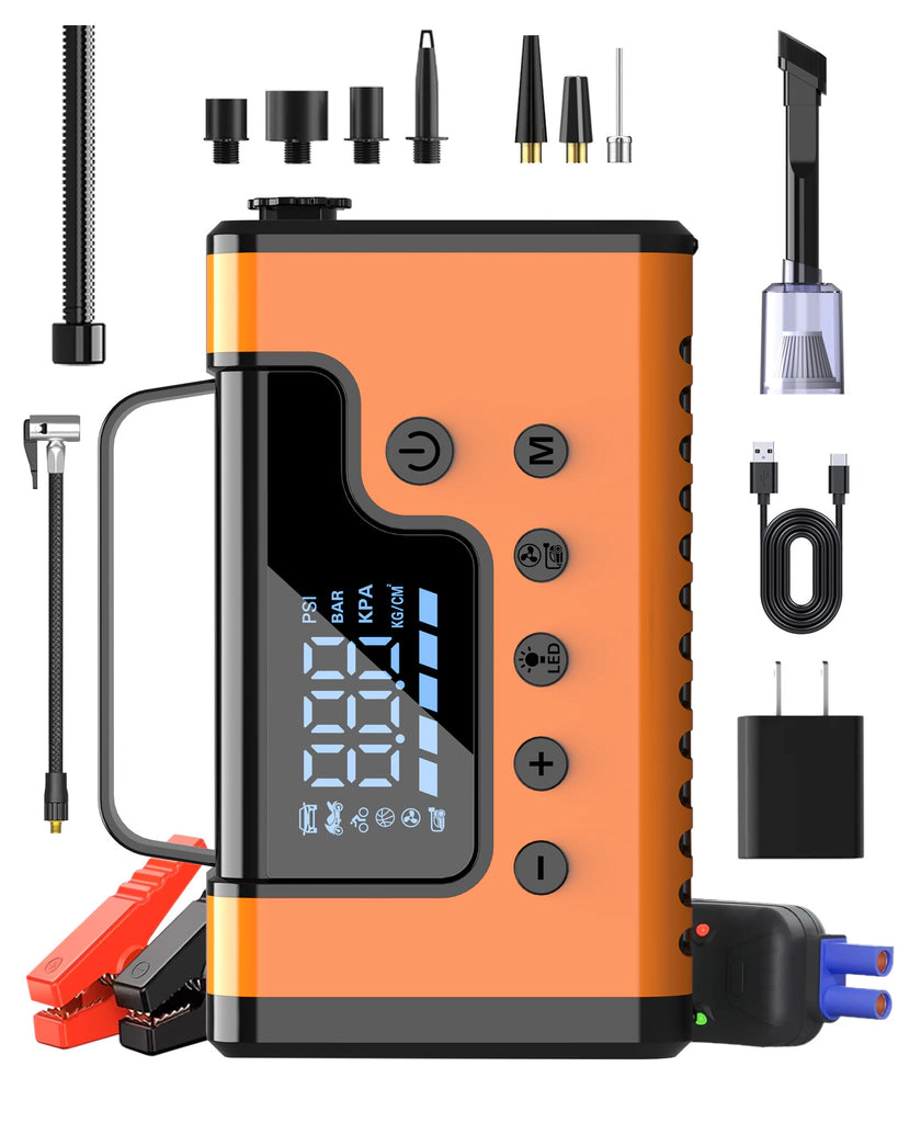 Alpha Digital 3000A, 8L Gas/6L Diesel, LED Light, 150PSI Air - Car Jump Starter/Air Comp/Vacuum