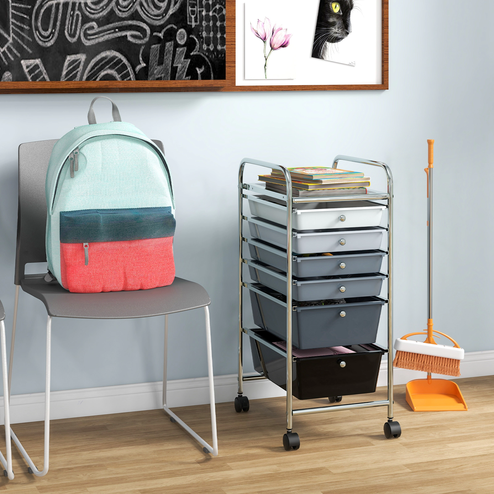 SUGIFT 6-Drawer Rolling Storage Cart Organizer with Steel Frame and Braked Wheels