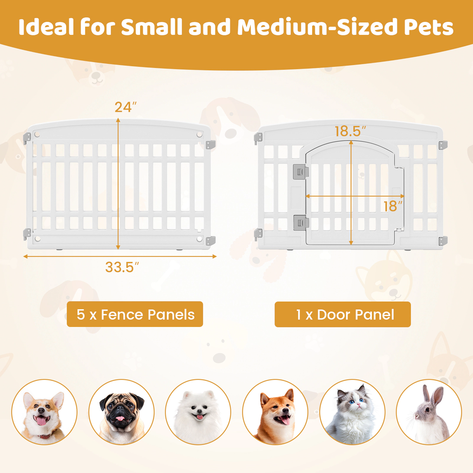 SUGIFT 6-Panel Plastic Dog Playpen 24-in Tall Indoor Outdoor Pet Fence with Locking Door White