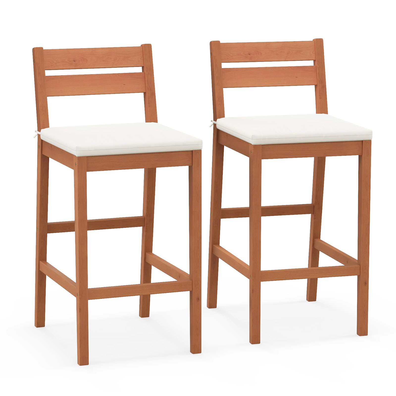 SUGIFT Off White Soft Seat Cushions Set of 2 Outdoor Eucalyptus Wood Bar Stools