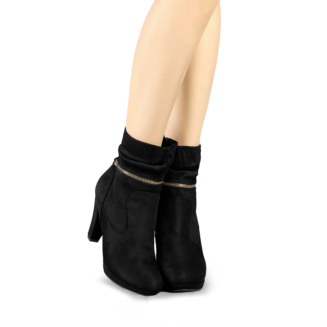 BLISSFUL STEP Women's Ankle Zip Platform High Heel Mid Calf Boots