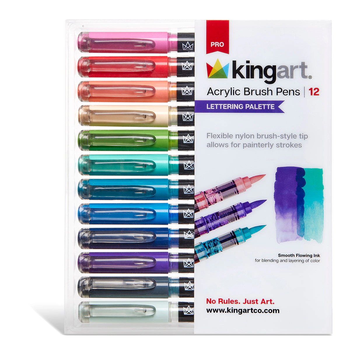 KINGART PRO Acrylic Brush Pens - 12 Lettering Colors