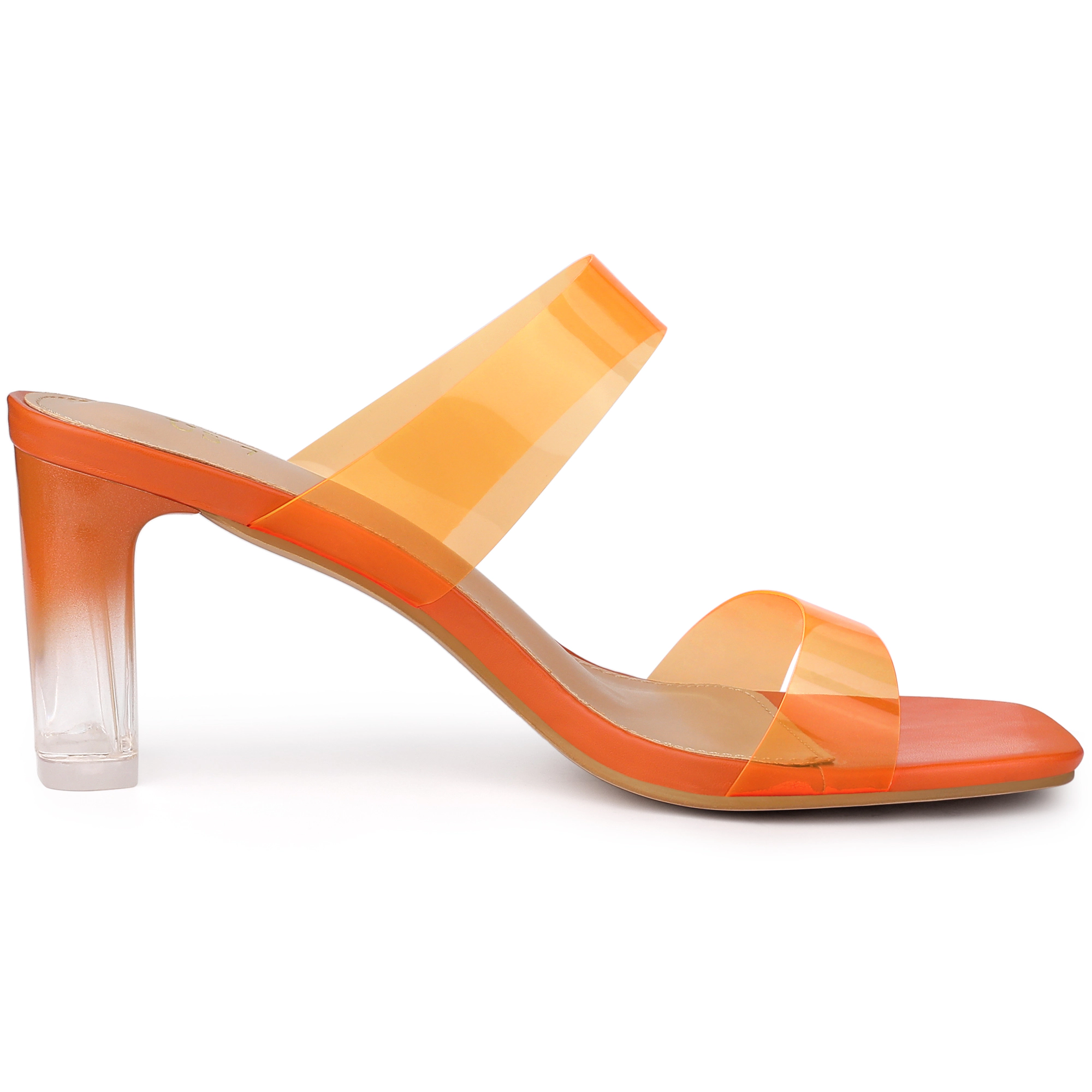 BLISSFUL STEP Women's Colorful Straps Chunky Heel Clear PVC Sandals Slides