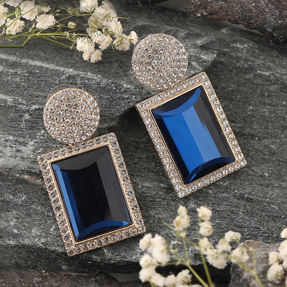 SOHI Women's Gold-Tone Geometric Drop Earrings with Blue Accents