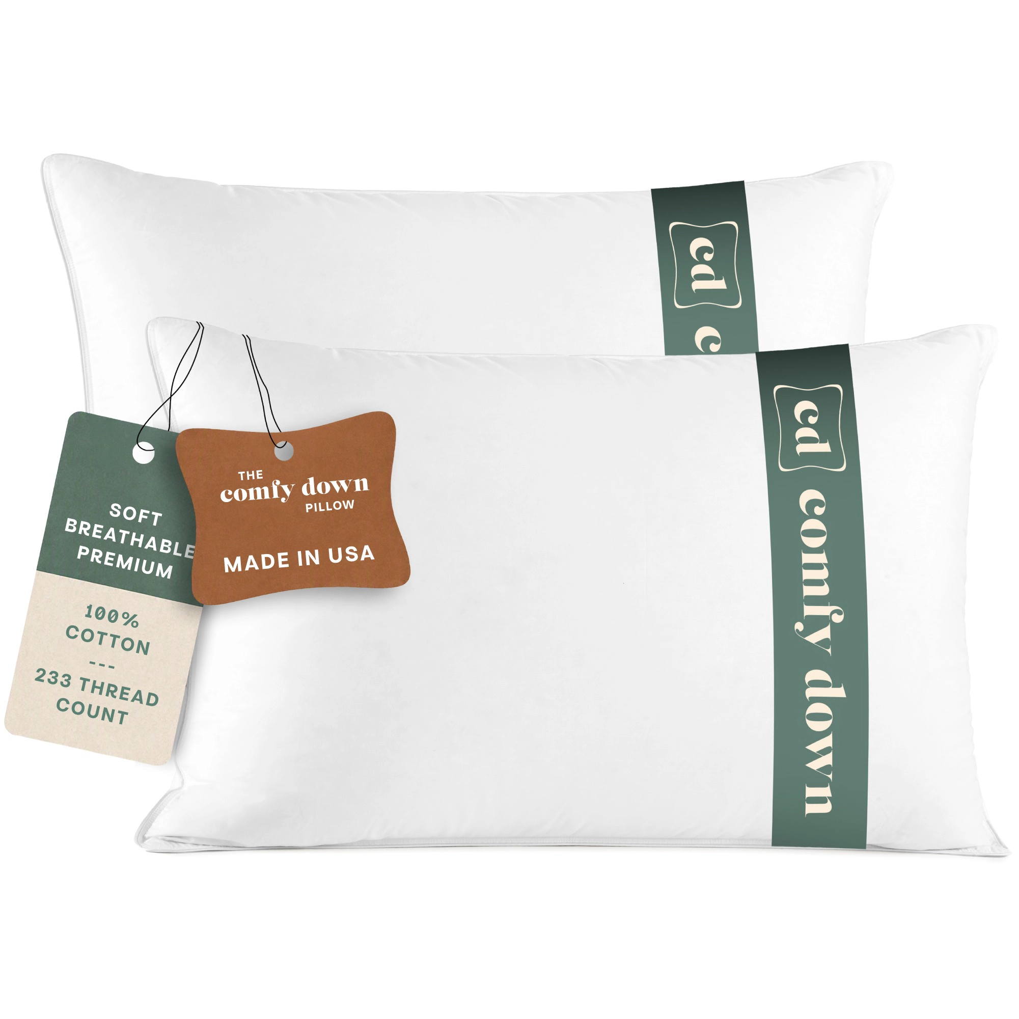 ComfyDown Hush Down Alternative Pillow, 233 Thread Count, Queen (20" x 30"), Soft
