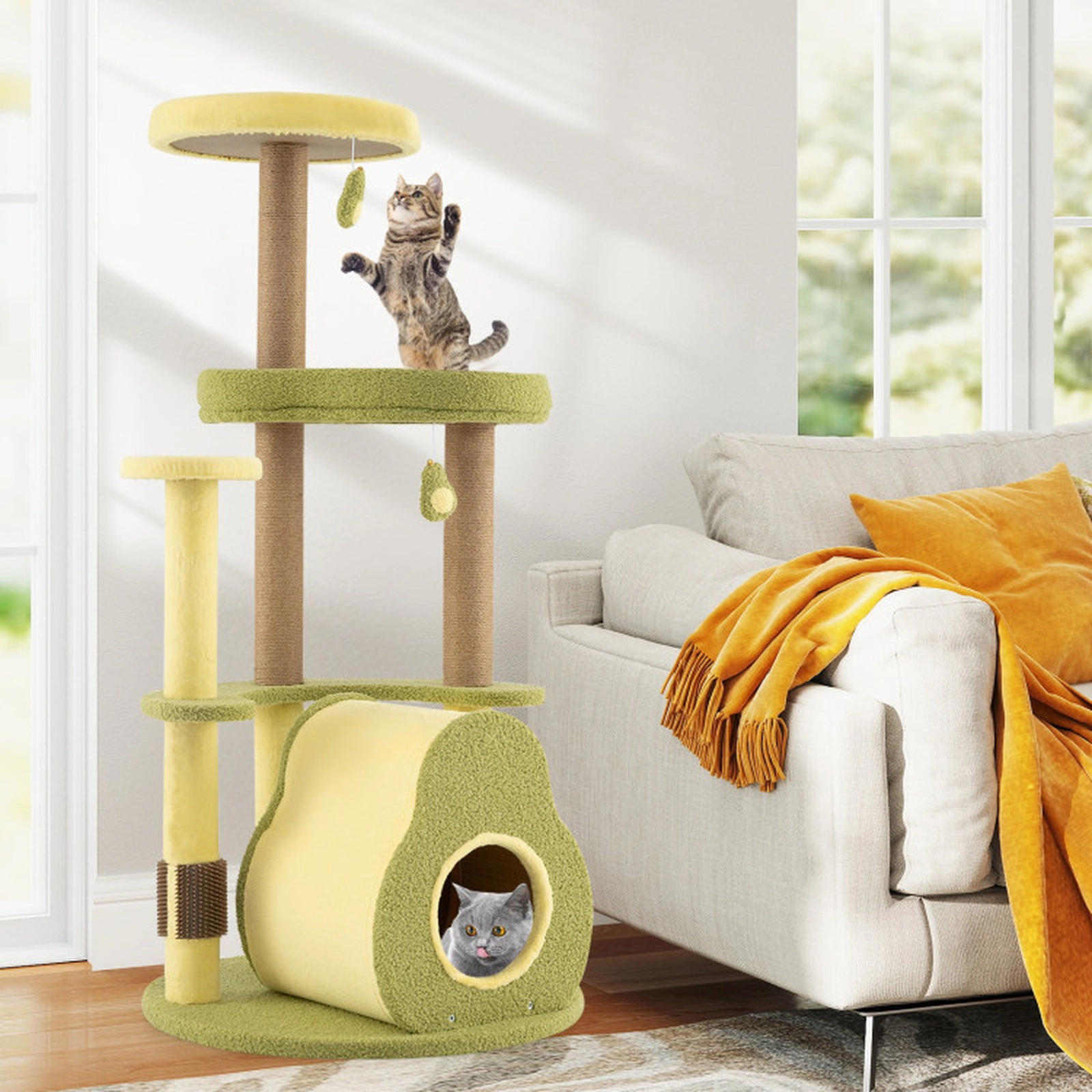 SUGIFT 49-in Freestanding Avocado Cat Tree Tower with 18.5-in Platform 15-in Top Perch and Private Condo