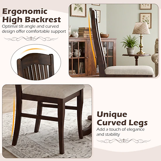 SlickBlue Set of 4 Farmhouse Dining Chairs, Slatted Back, Rubber Wood Frame