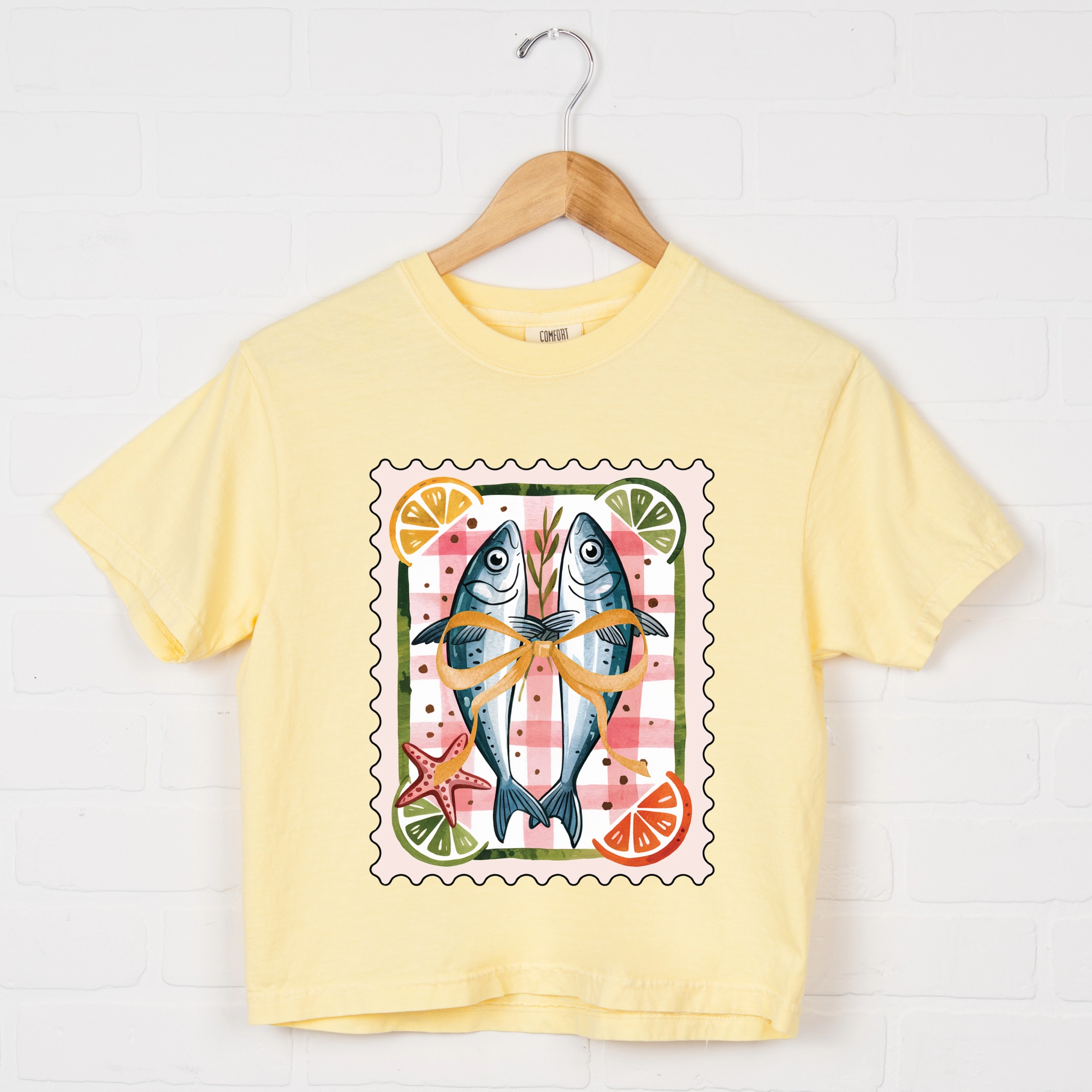 Simply Sage Market - Sardines Stamp Women's Boxy Crop Top Graphic T-Shirt