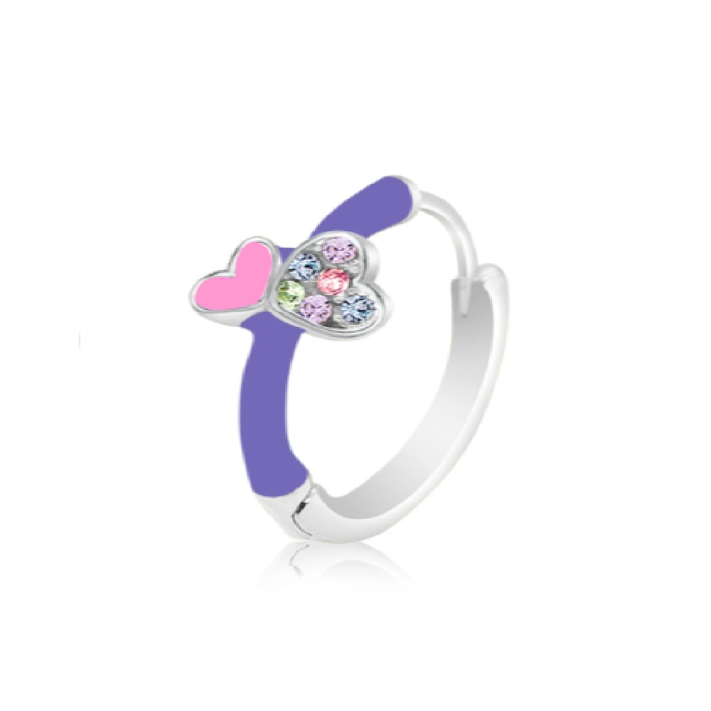 CHANTEUR Kids White Gold Palladium-Plated Huggie Hoop Earrings - Crystal Round & Heart, Hinged Snap Closure, Nickel-Lead-Cadmium Safe