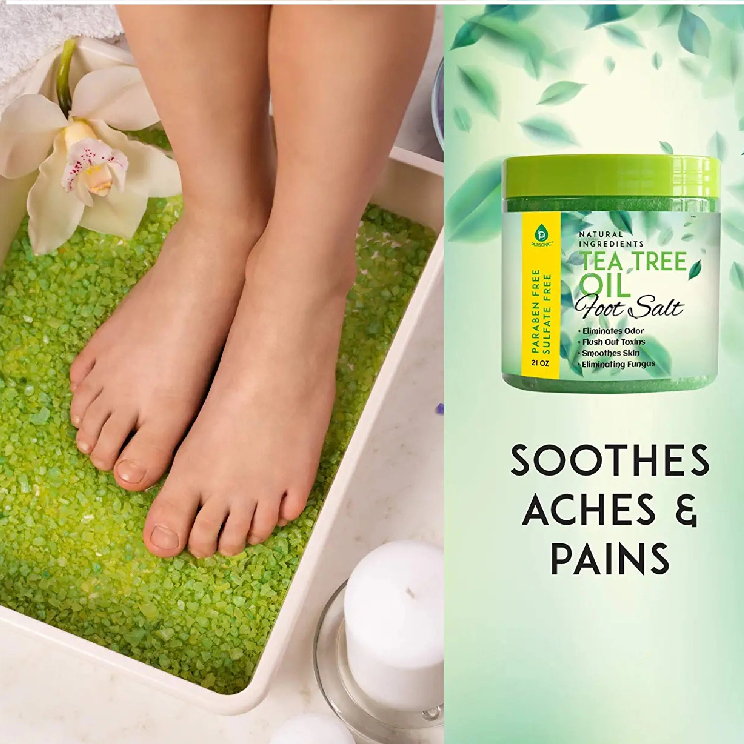 Pursonic Unisex Tea Tree Oil Foot Soak Salt 10 Oz