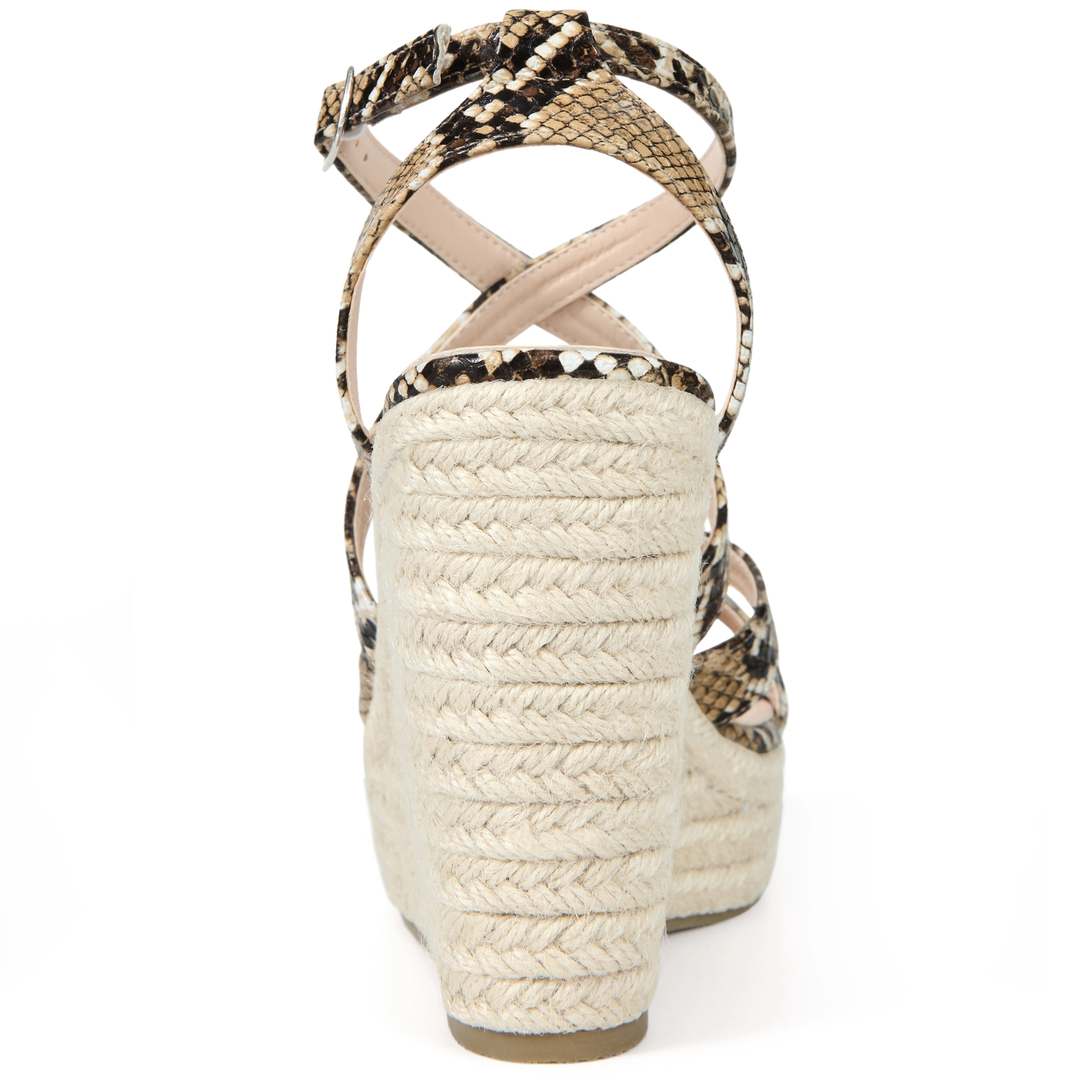BLISSFUL STEP Women's Snake Print Strappy Platform Wedge Heel Espadrille Sandals