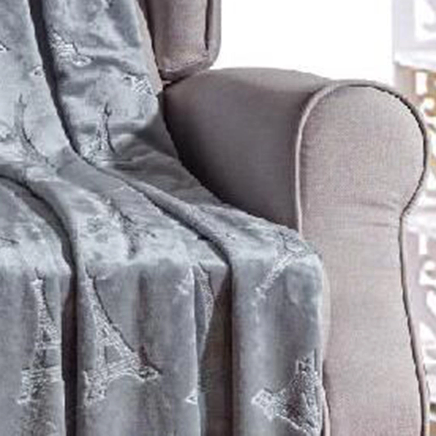 Plazatex Eiffel Tower Embossed Decorative Super Soft Throw Blanket for Sleep/Decor 2 Pack 50" x 60" Grey