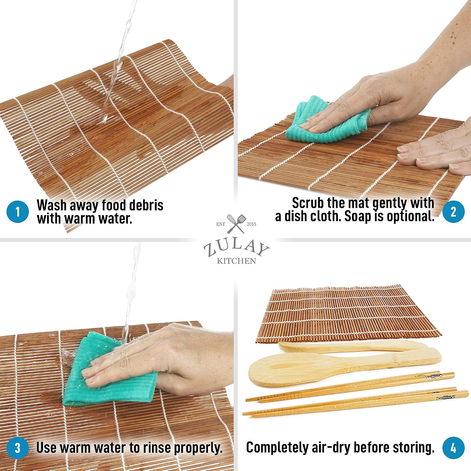 Zulay Kitchen Sushi Making Kit For Beginners - Includes 2 Bamboo Sushi Mat, 5 Pairs Chopsticks, 1 Paddle, 1 Spreader
