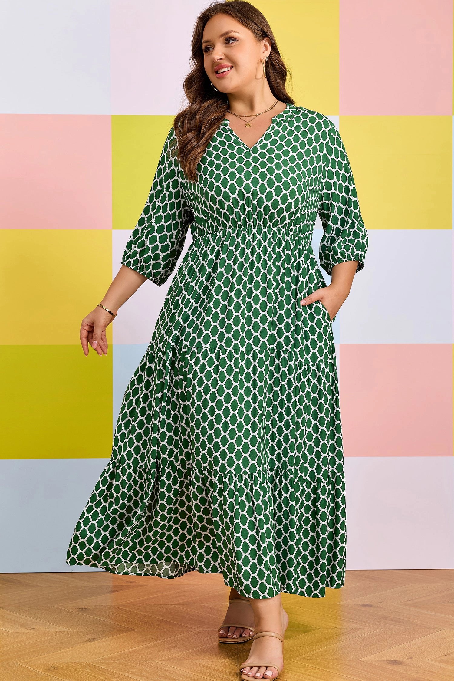 Threaded Pear Johanna Ruffle Hem Casual PLUS Dress