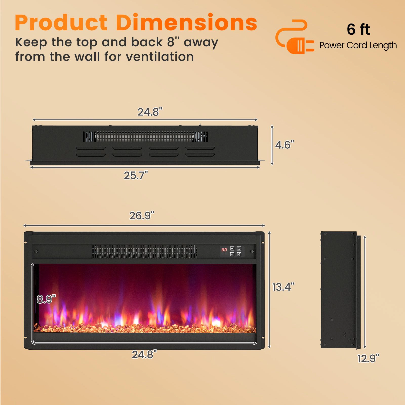 SlickBlue Wall Mounted Fireplace Heater for Living Room, Bedroom & Entertainment Spaces