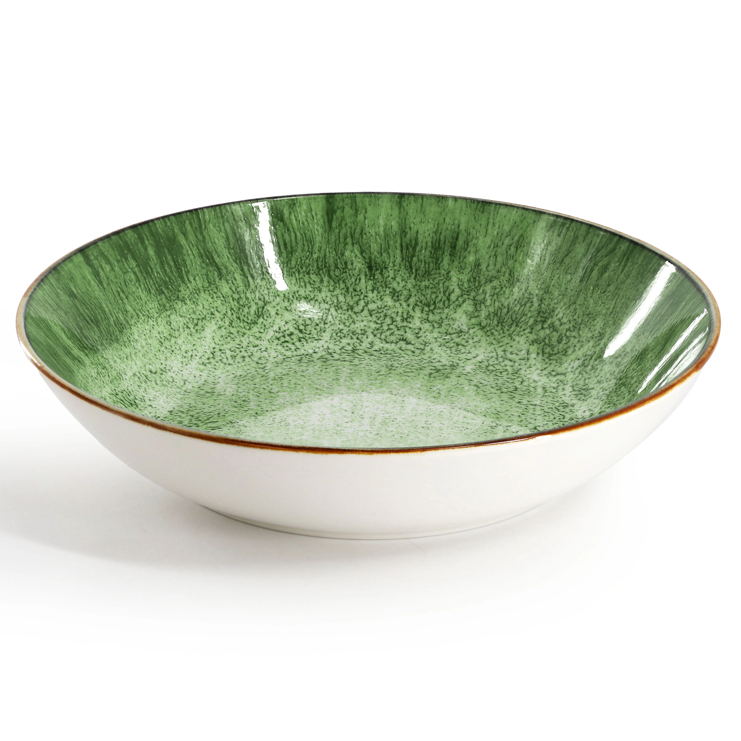 Elama Oceanus 16 Piece Porcelain Double Bowl Dinnerware Set in Green