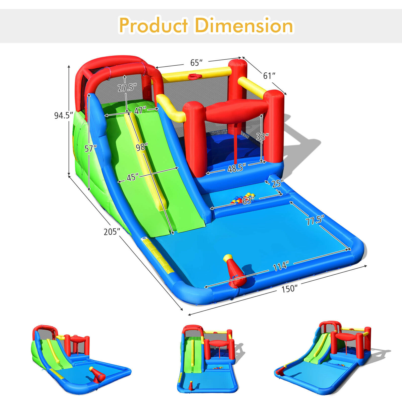 SUGIFT Inflatable Water Slide Bounce House with Ocean Spheres and Basketball Hoop 300-lb Total Capacity Ages 3-10