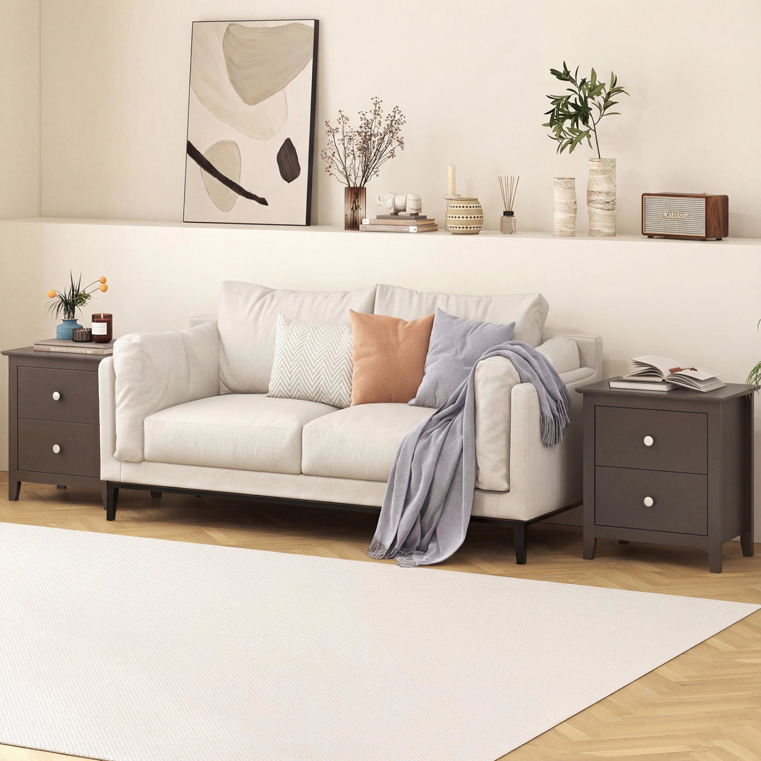 LJG Set of 2 Modern Nightstand with Two Drawers for Small Spaces