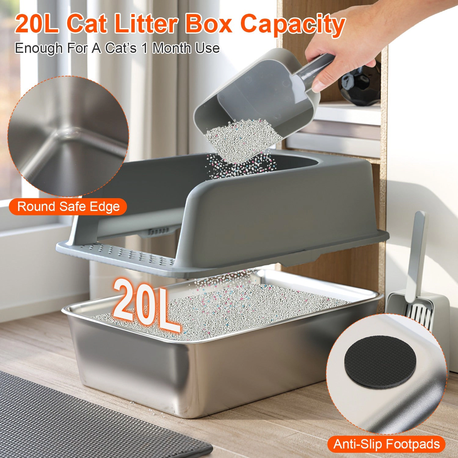 GBruno Enclosed Stainless Steel Cat Litter Box