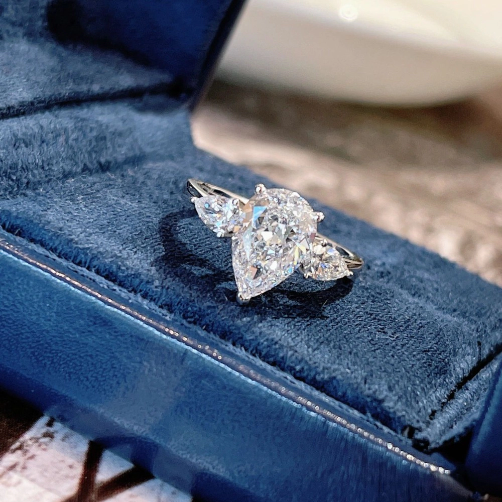 Wardrobe Whimsy Three‑Stone Pear Cut Cubic Zirconia Engagement Ring