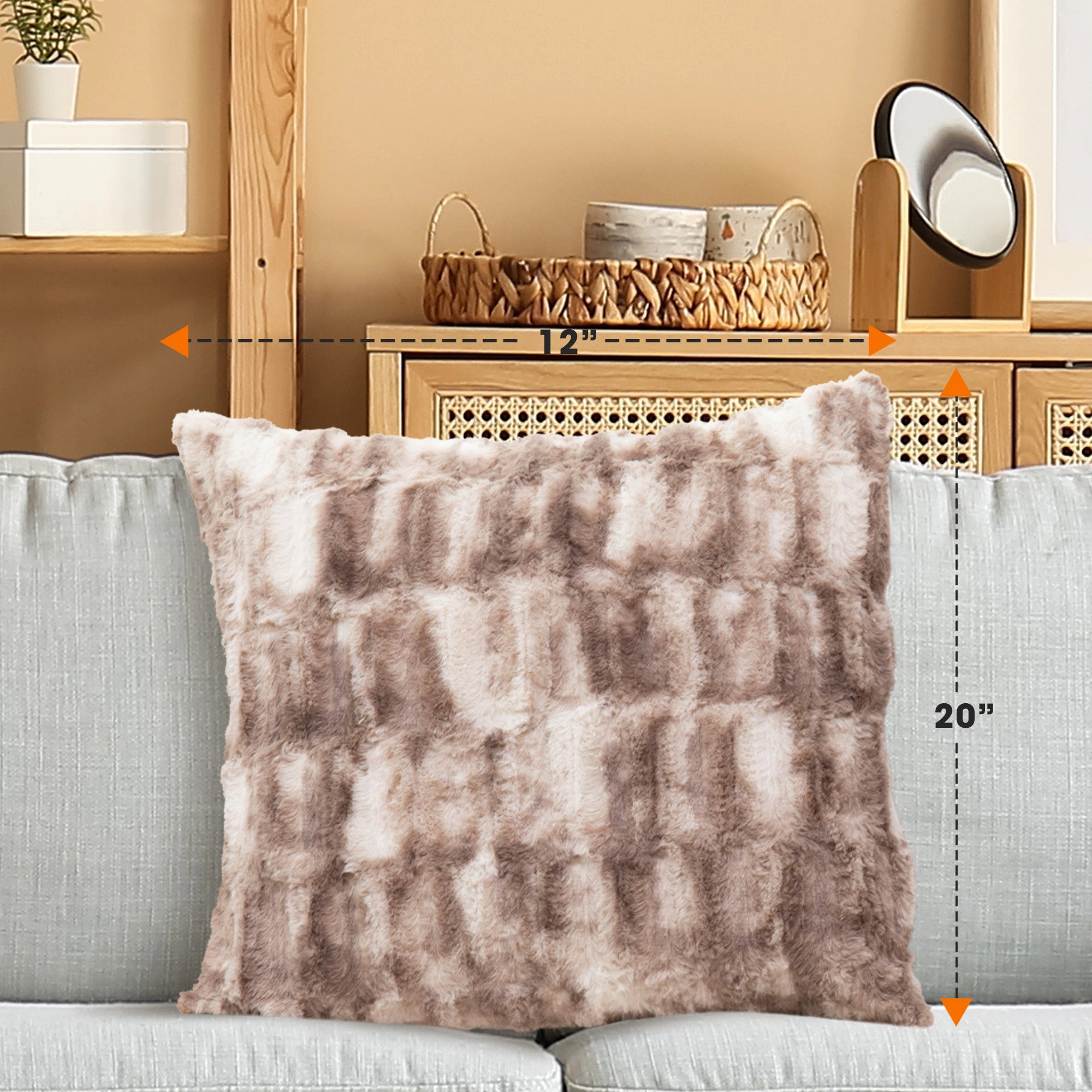 Cheer Collection Set of 2 Faux Fur Bamboo Design Throw Pillows, 18" x 18"