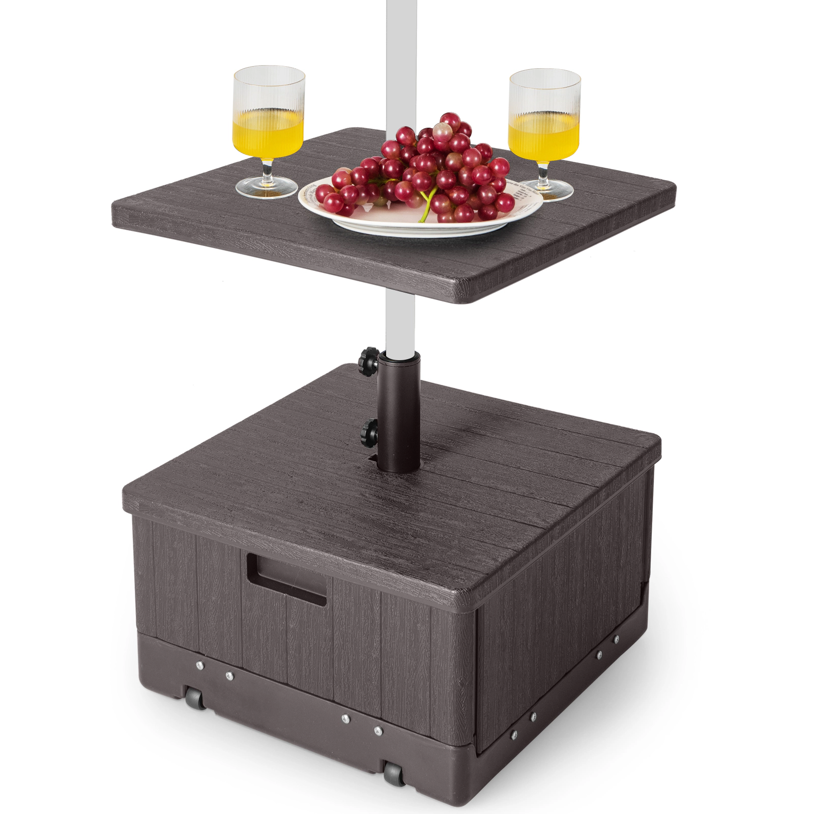 SUGIFT Black 175-lb 3-in-1 Fillable Patio Umbrella Base with Wheels Planter Box and Table Tray for Deck