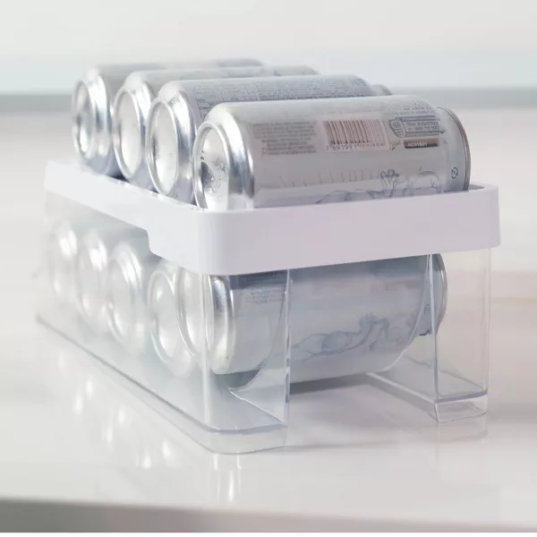OU Soda Can Organizer for Refrigerator Set of 2, Clear Rolling Can Dispenser for Fridge / Pantry, BPA Free Soda Can Rack