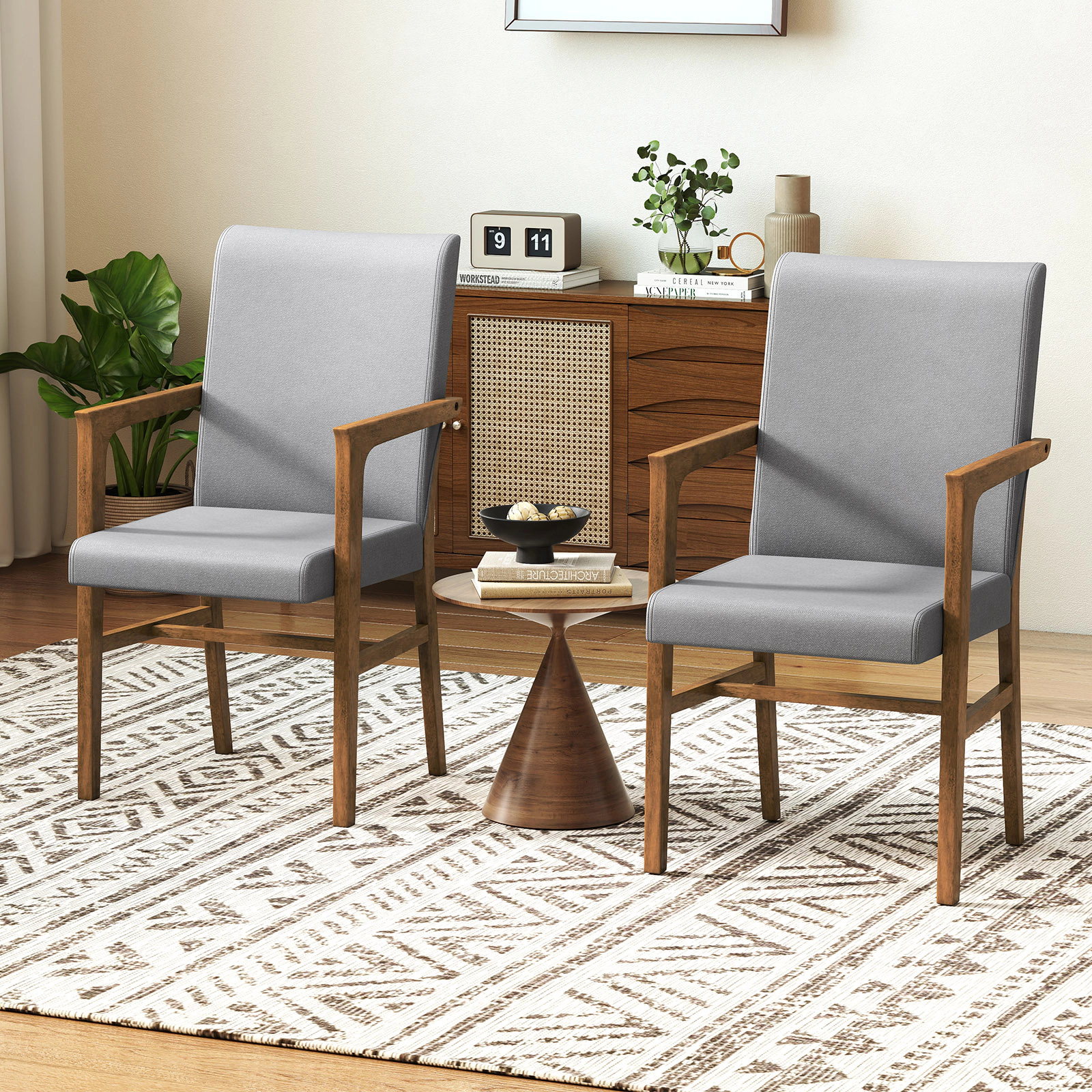 SUGIFT Gray Upholstered Armchairs, Set of 2, High Back, 105-Degree Backrest