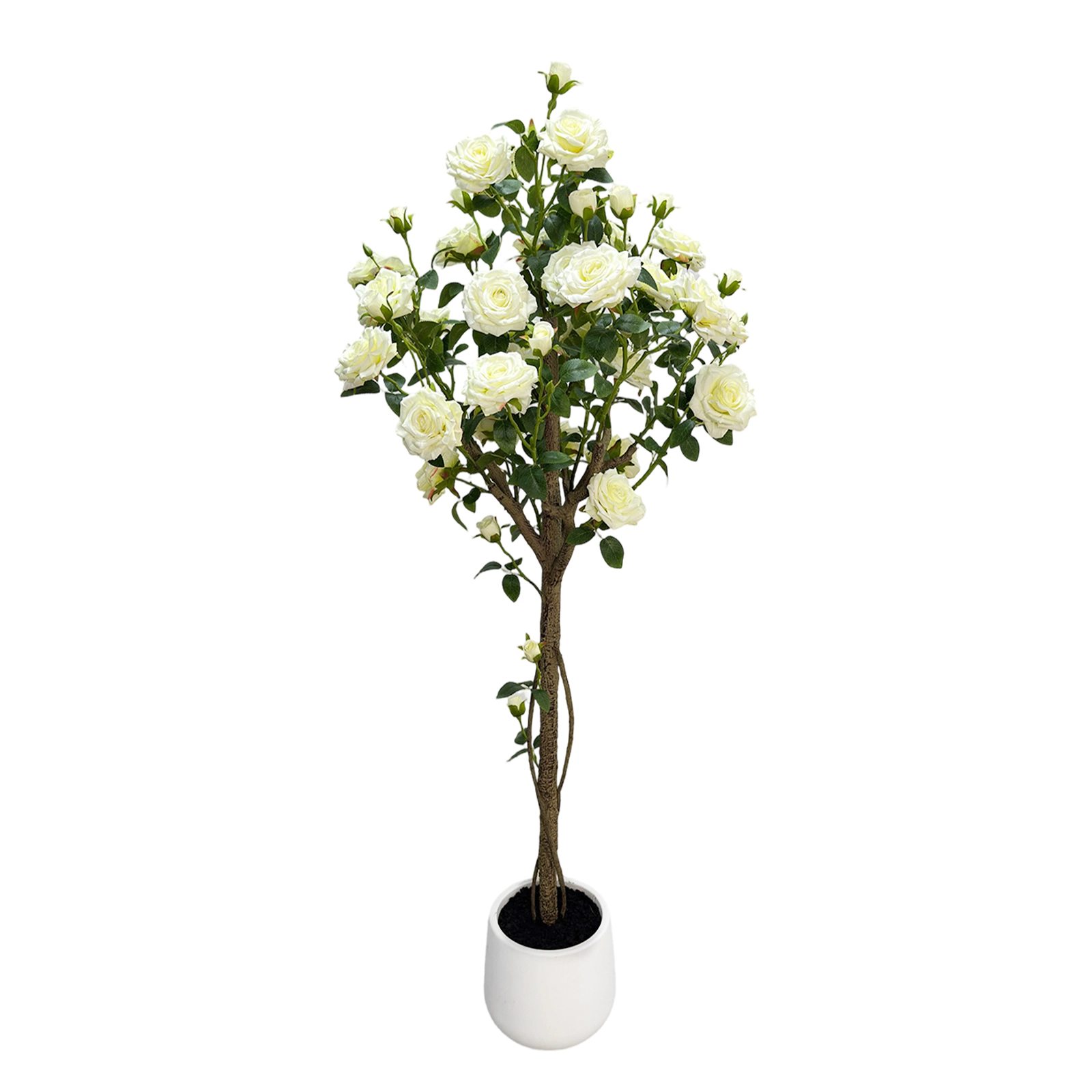 Artificial Tree with Silk Flowers, Realistic Faux Potted Plant Plastic Stem Indoor Decor for Living Room Bedroom