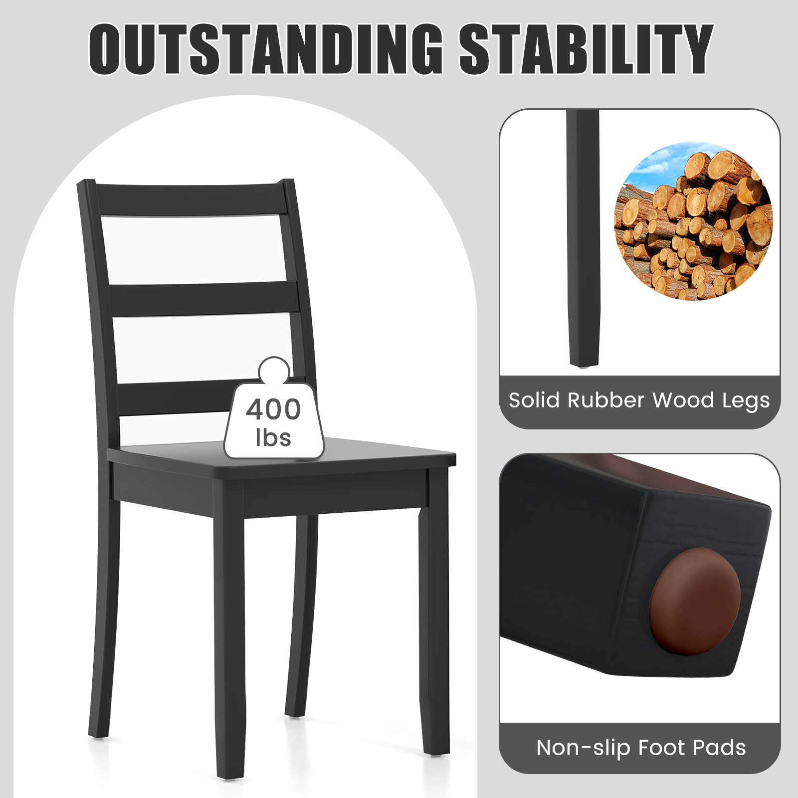 LJG Set of 2 Wood Dining Chairs with Solid Rubber Legs