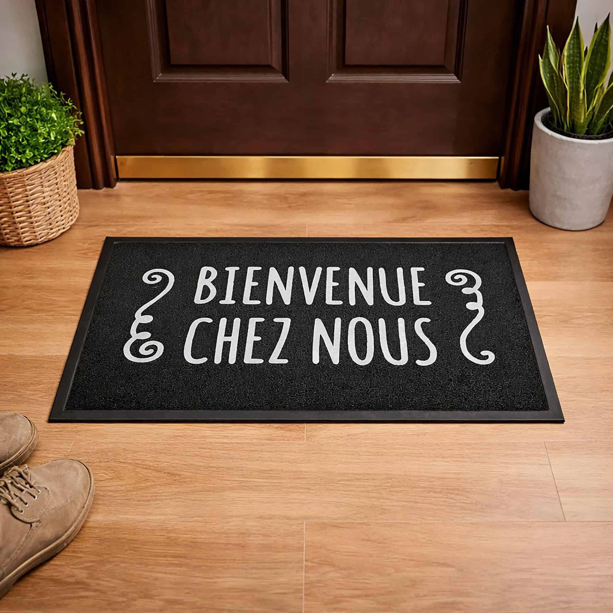 Evideco French Home Goods Black Bienvenue Chez Nous PVC Doormat 30 x 18 Inches