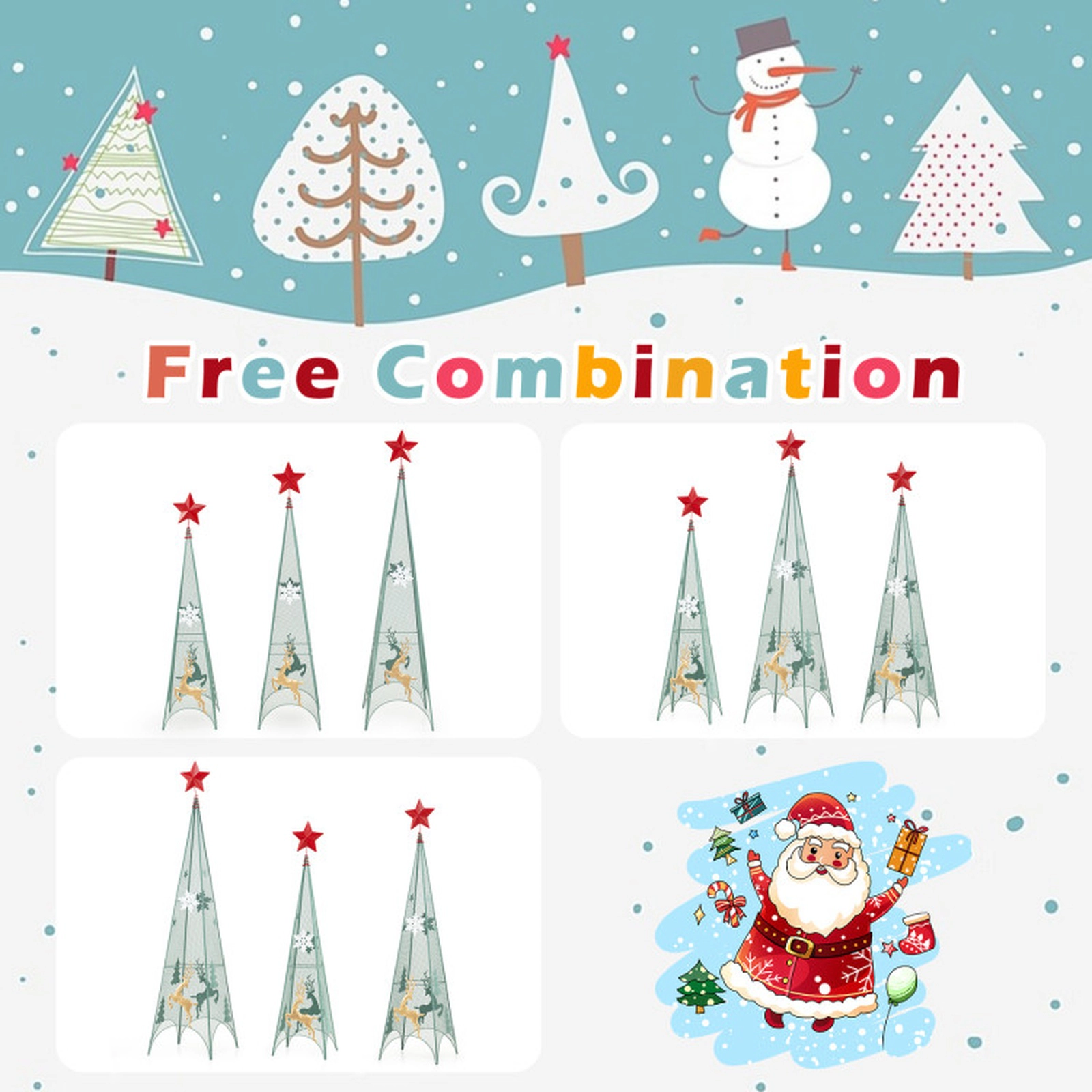 SUGIFT Set of 3 Star Topper Snowflake Reindeer Metal Tower Christmas Trees 37-in 42-in 47-in Tall 7-lb Green
