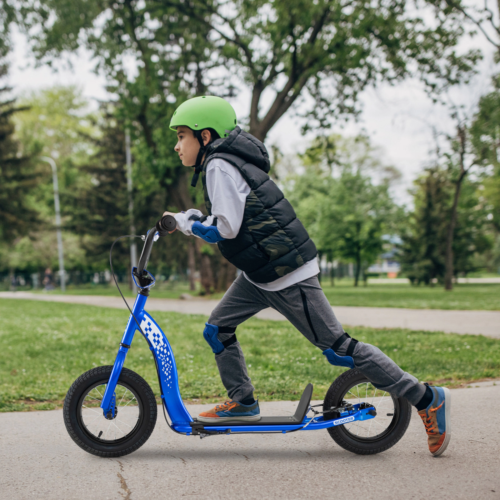 SUGIFT Kids Blue Youth Kick Scooter with 12-in Inflatable Tires 47-in W 32.5-in to 34.5-in H 165-lb Rider Capacity