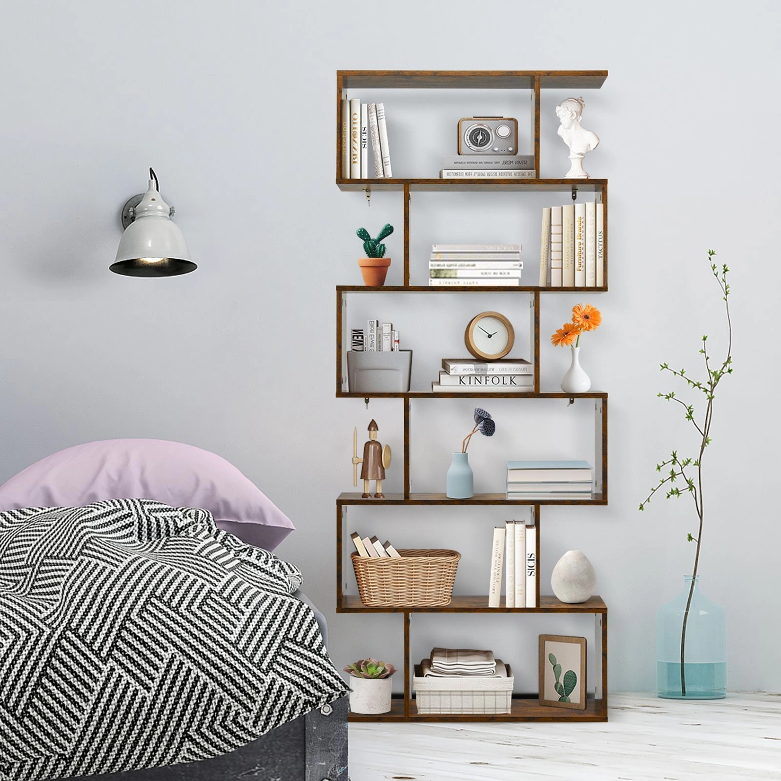 SlickBlue 6 Tier S Shaped Bookcase with Open Storage Shelves