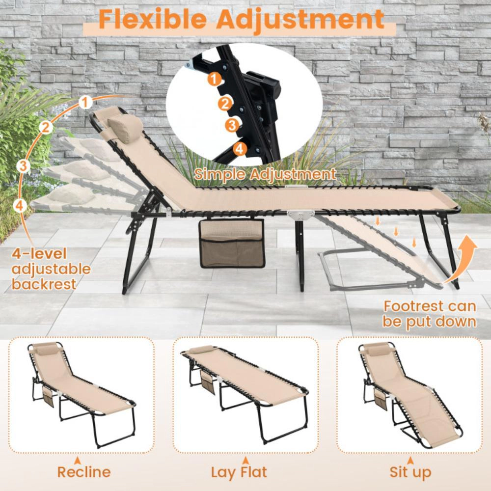 Hivvago Patio Foldable Recline Lounge Chair With Adjustable Backrest And Footrest