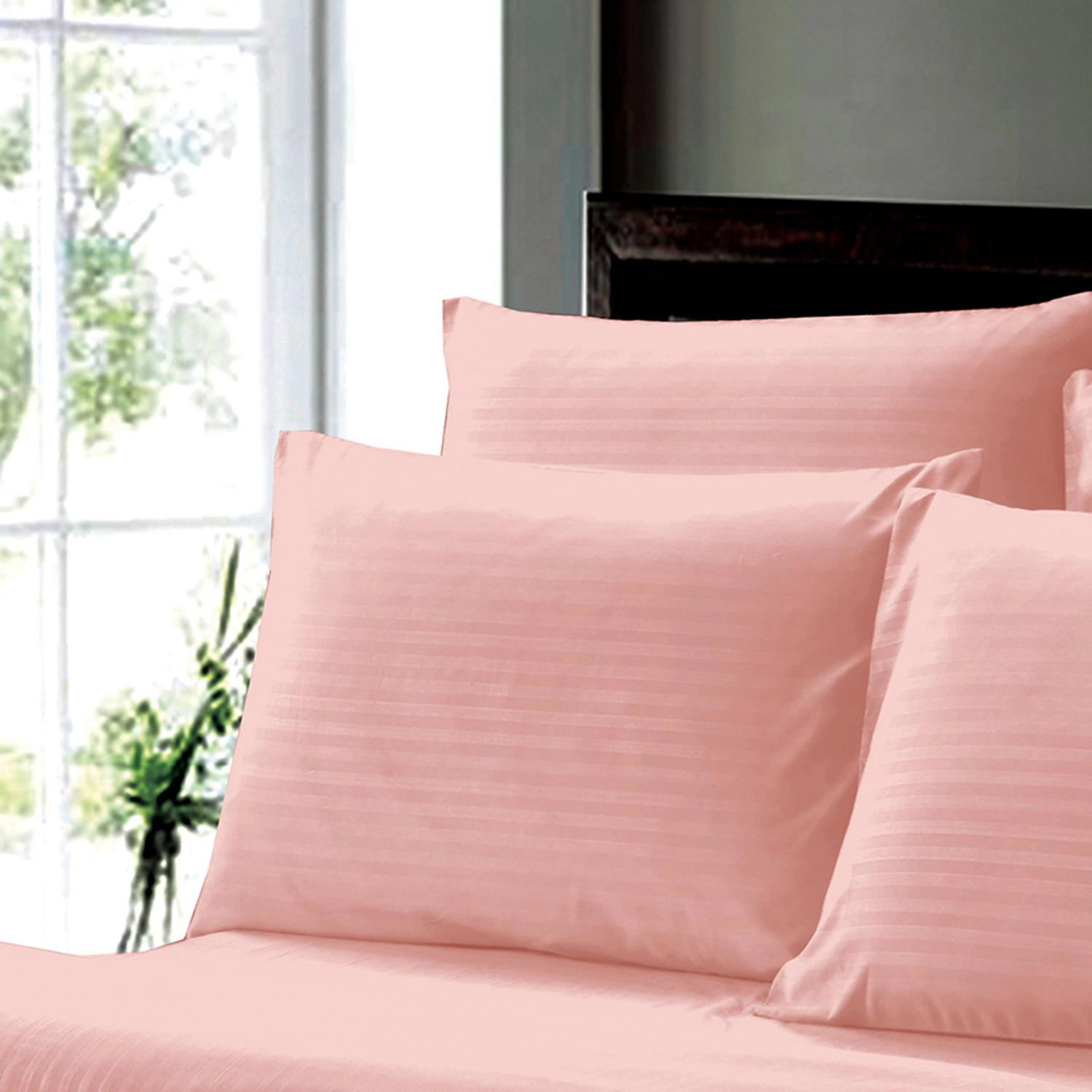 Plazatex Dobby Stripe Luxurious Ultra Soft Moisture Wicking Solid Color 6 Pieces Sheet Set King Blush