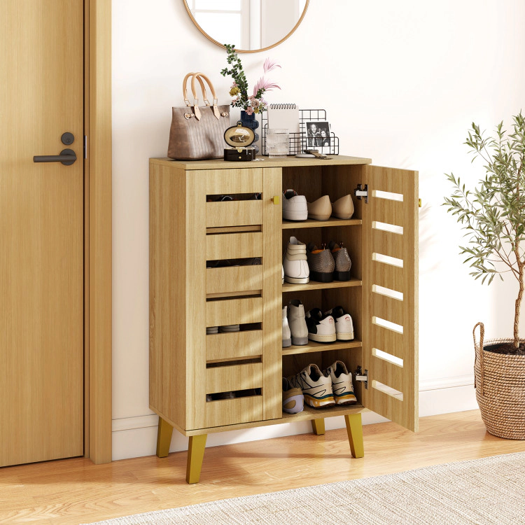 Hivvago 4-Tier Modern Freestanding  Wooden Shoe Cabinet with Doors and Removable Shelves