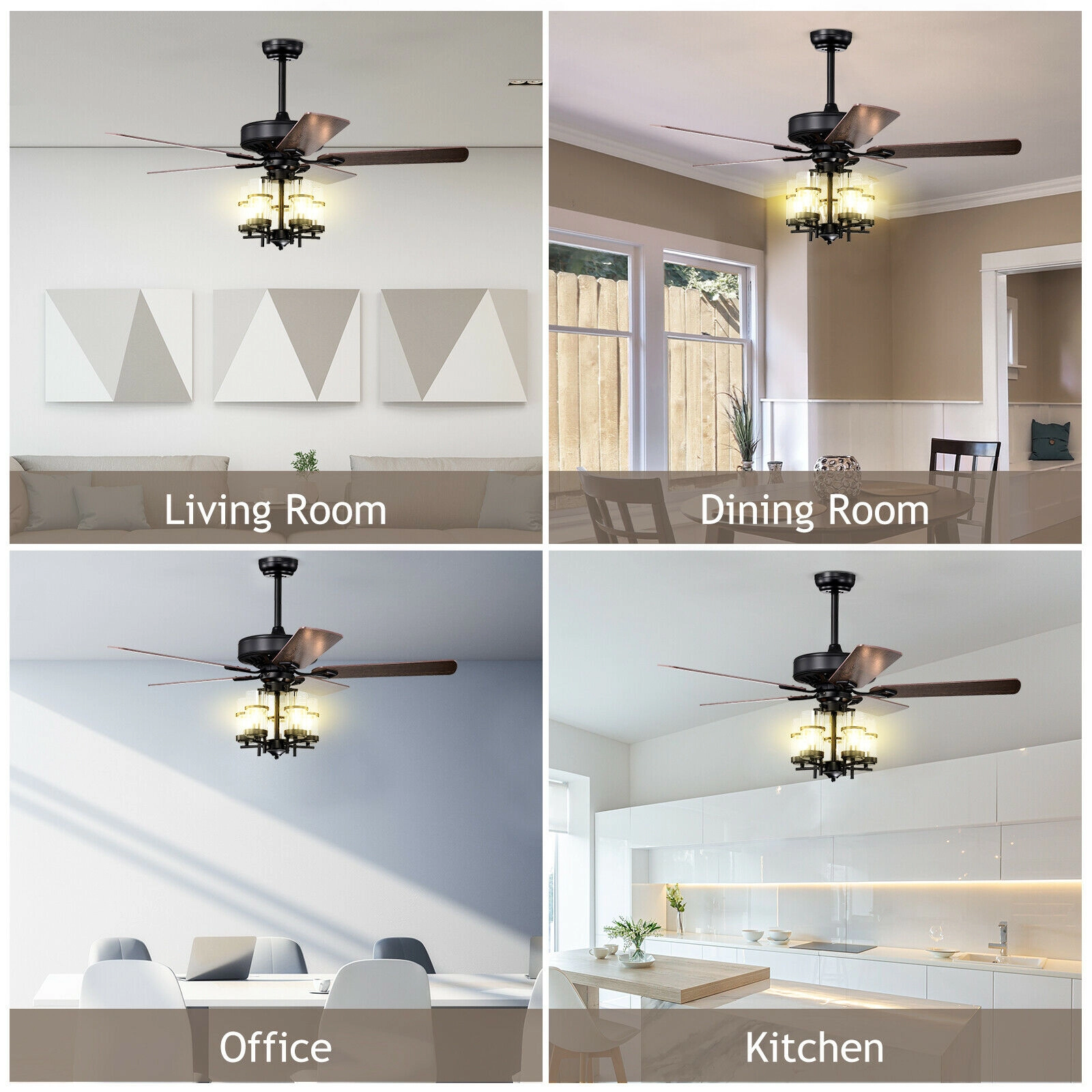 SUGIFT 50-in Reversible 5-Blade Ceiling Fan Light with Explosion-Proof Glass Lampshades 3-Speed Remote-Controlled Black