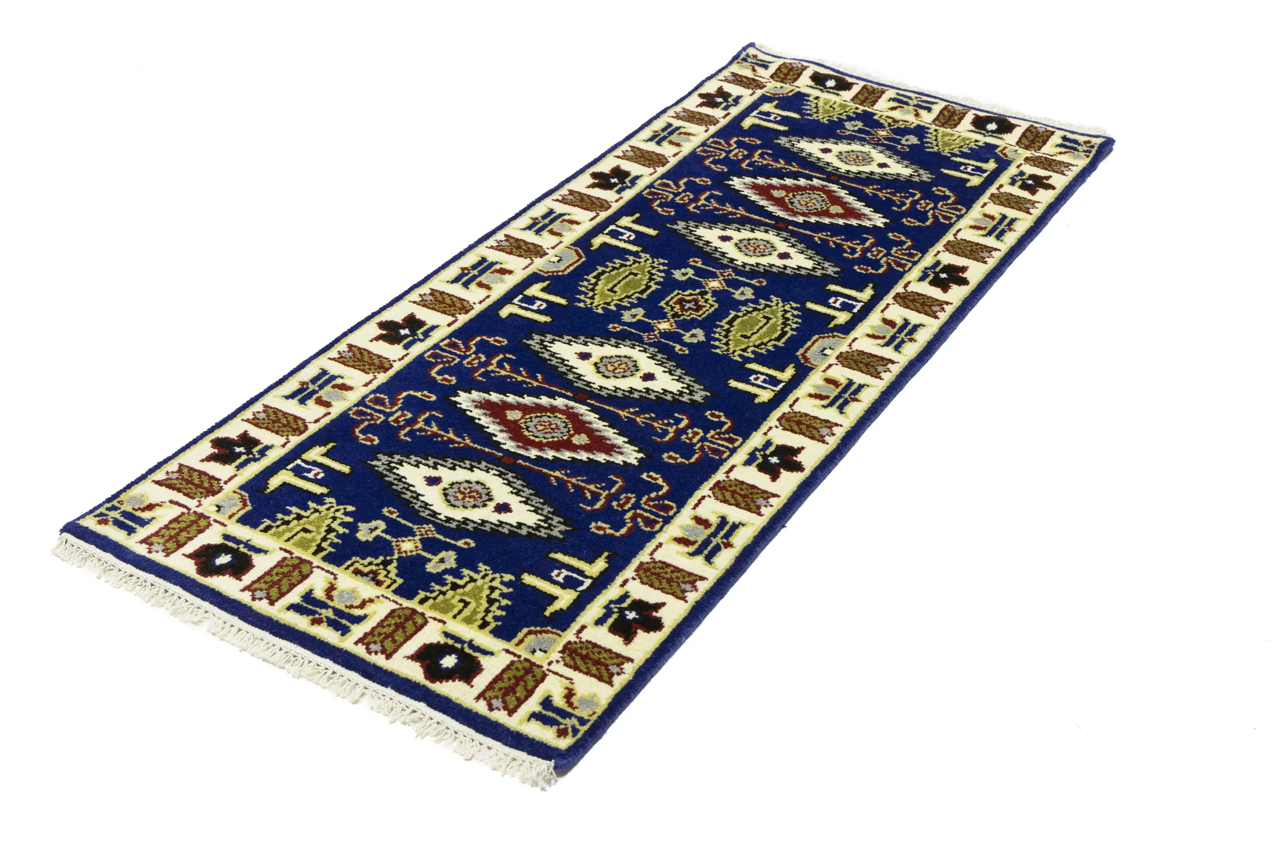 Magic Rugs Navy Blue Geometric 3X6 Kazak Oriental Rug