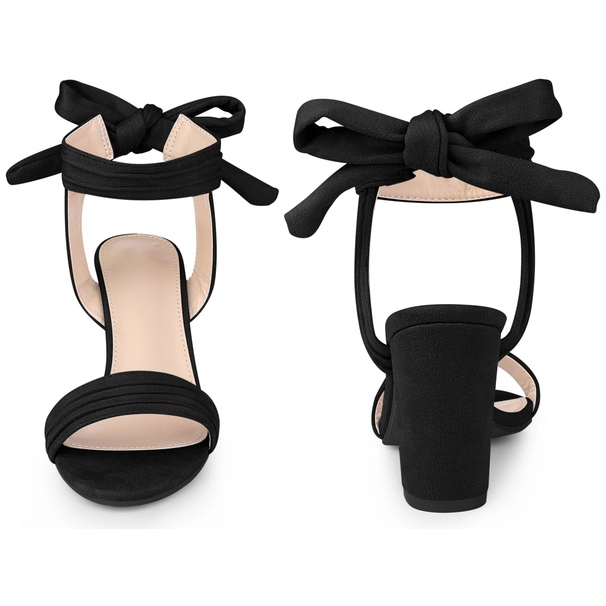 BLISSFUL STEP Women's Open Toe Ankle Tie Back Chunky Heel Sandals